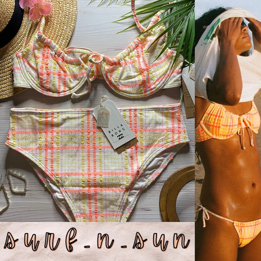 Billabong ☀️ Plaid Textured Ruched Underwire Bikini Top | High Maui Bottom